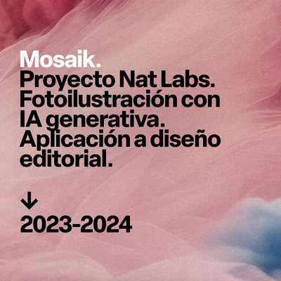 Mosaik es un proyecto en desarrollo, en formato magazine, que nace de esa parcela de nuestro tiempo, a la que hemos bautizado como Nat Labs, en la que nos dedicamos a la experimentación en el mundo de la imagen y a la investigación e incorporación de las nuevas tecnologías a nuestros procesos de creación y de producción.