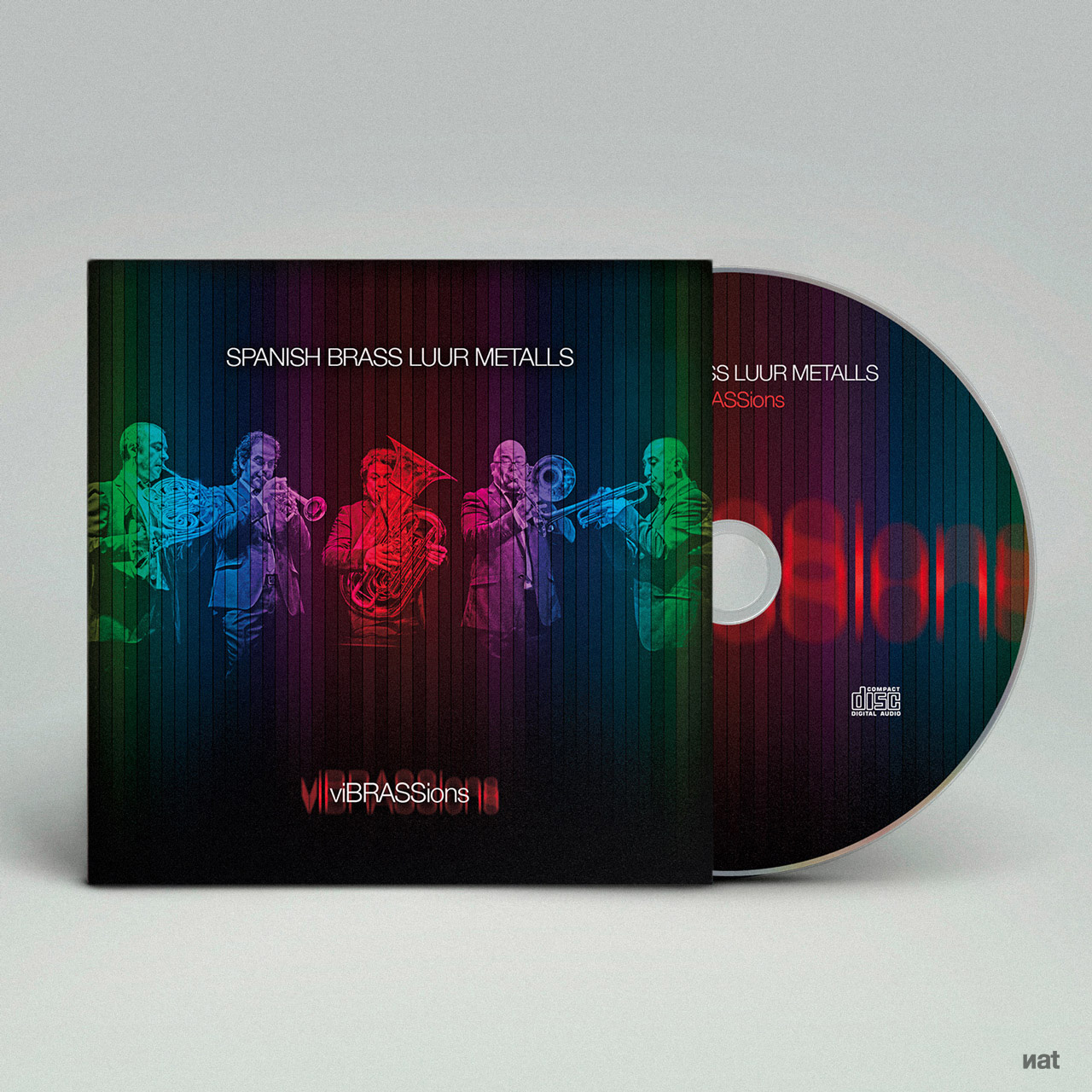 Proyecto de diseño y fotografía para el disco 'viBRASSions' del quinteto de metales Spanish Brass. Diseño Nat Estudi.