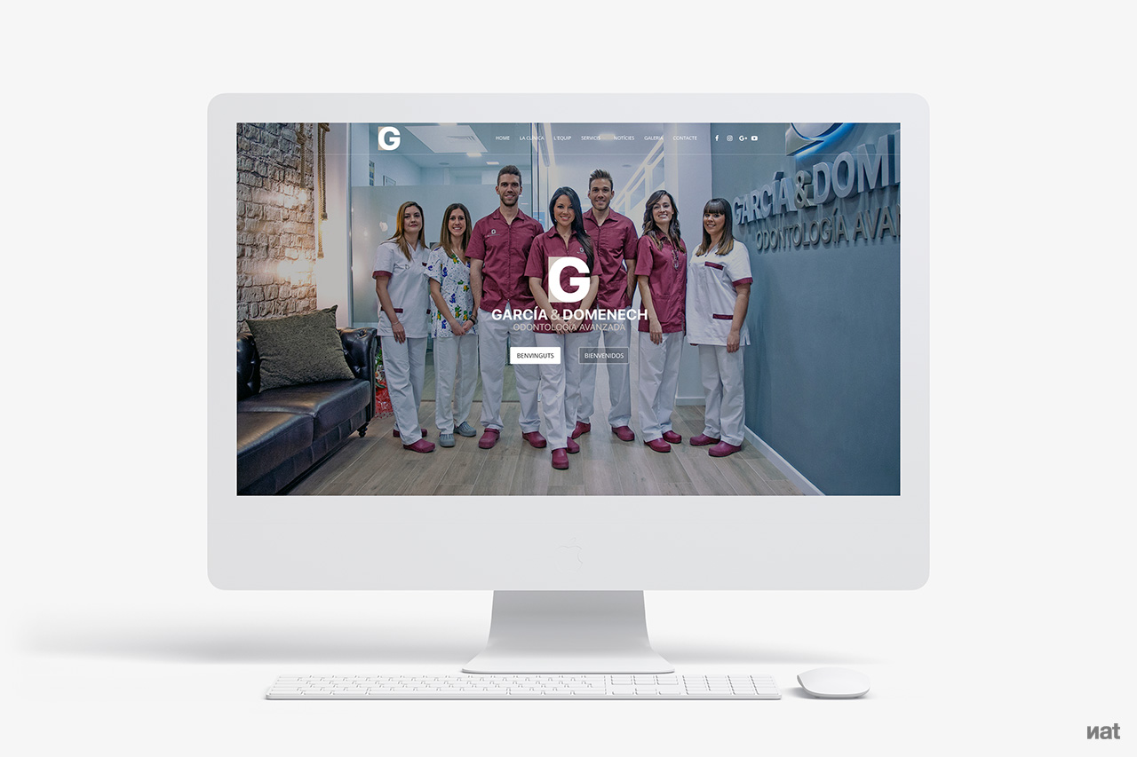 Proyecto global de identidad corporativa, fotografía y comunicación web desarrollado por Nat Estudi para la clínica dental García & Domenech Odontología Avanzada.
