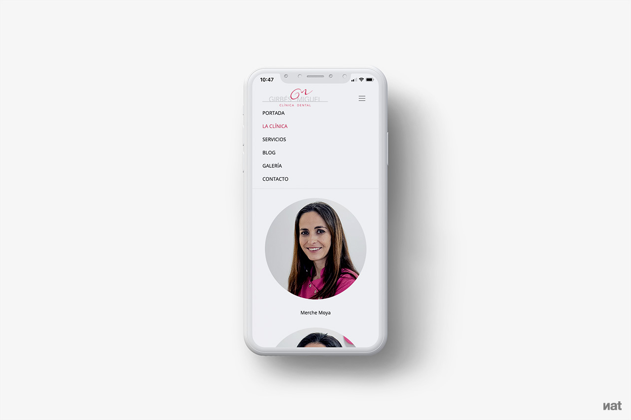 Proyecto de comunicación web realizado por Nat Estudi para la Clinica Dental GM.