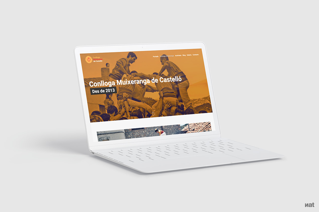 Diseño y programación del proyecto de comunicación web realizado para la Conlloga Muixeranga de Castelló. Proyecto desarrollado por Nat Estudi.